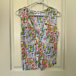Cynthia Rowley Linen Blend “Girls Just Wanna Have Brunch” Graphic Tank Top Large